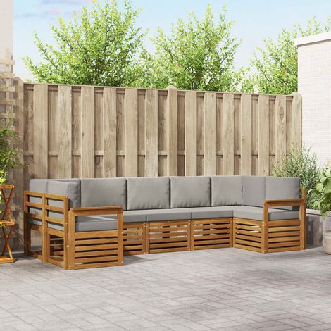 Ecksofa Set 7 pcs Natürlich und Hellgrau Massivholz Akazie (1/5)