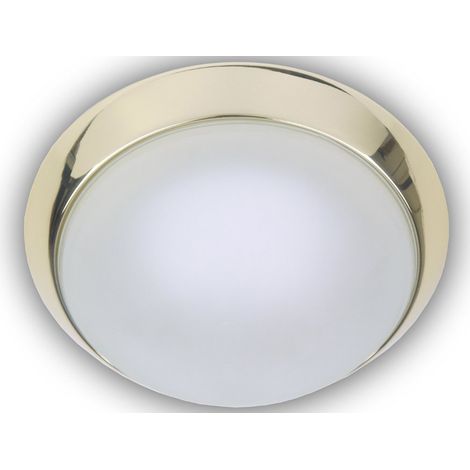Deckenleuchte, Glas Weiß mit Klarrand, Dekorring Messing poliert, Ø 30cm (1/3)