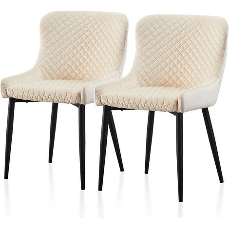 Velvet Dining Chairs,2x Upholstered Kitchen Leisure Chairs with Metal Legs Accent Chair, Cream (1/5)