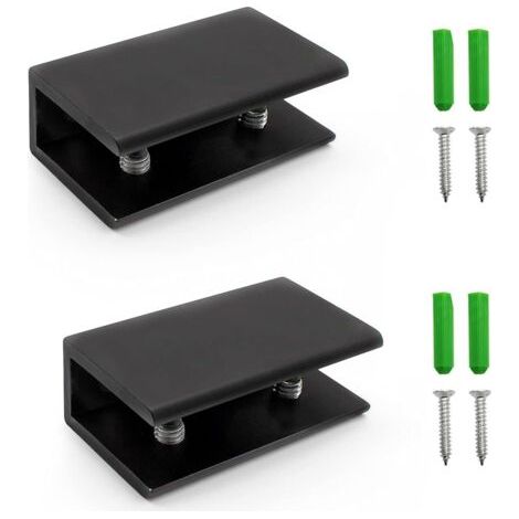 2 Pièces Support Étagère Verre Réglable, Pince Noire pour Verre de 8-12mm, Équerre Étageres avec Fixation Murale pour Salle de Bain, Salon et Cuisine (1/5)