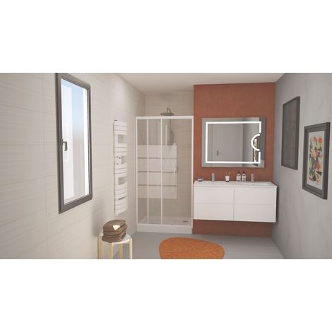 ONDEE - Mampara de baño SHIVA, Mampara de baño corredera - Vidrio templado - acabado blanco - 120x190cm (1/4)