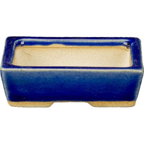 Vaso per bonsai rettangolare in gres smaltato blu 8,5x6x2 cm - SF13