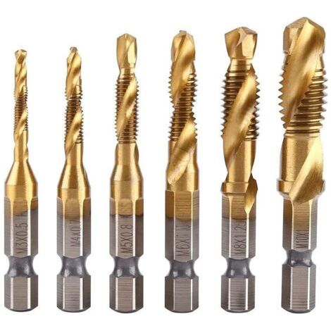 Kit De Forets À Métaux, 6 Pcs Combinaison Drill And Tap Bit Set Hss Foret Et Tarauds 1/4"Hex Shank Fraiser Bits Kit De Perçage Polyvalent Forets Metaux Pour Percer Sur Métal Et Acier Inoxydable (1/4)