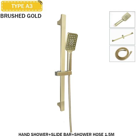 (Ensemble complet A3 doré) Barre de douche coulissante, extension de douche, support de douchette à main, fixation murale, barre coulissante réglable (1/5)
