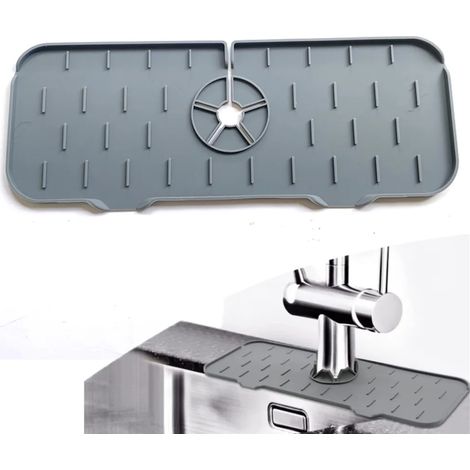 Vassoio di protezione per maniglia del rubinetto in silicone, protezione per cucina, protezione per schizzi di lavandino in silicone, grigio, 1 pezzo (1/5)