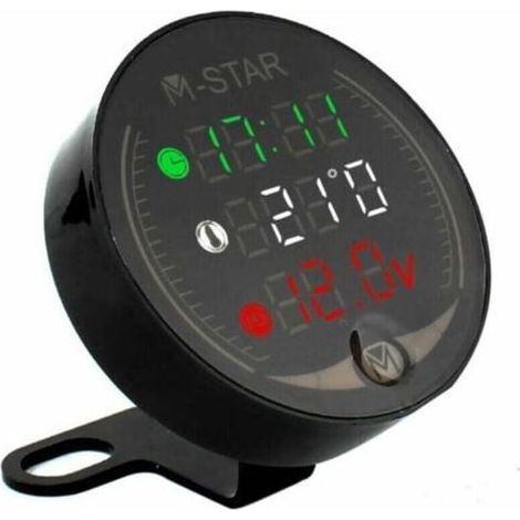 Voltmètre ATV Moto 4 en 1 + Horloge électronique + Thermomètre + Chronomètre Testeur de tension de température LED numérique, Noir (1/5)