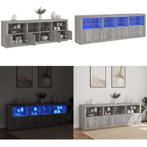 Sideboard mit LED-Leuchten Grau Sonoma 202x37x67 cm - Sideboard - Wohnzimmermöbel - Regal - TV-Schrank - Holz Sideboard - Home & Living (1/5)