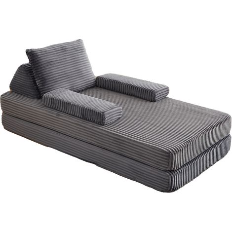 Divano modulare in velluto a coste grigio 211,5 cm con schienali triangolari e braccioli removibili (1/5)
