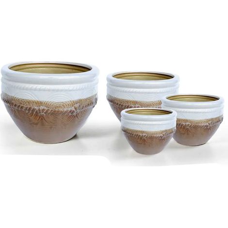 Set 4 cachepot bianco/marrone Ø30/23/17/12 cm