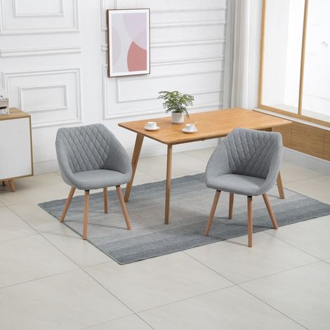 2er-Set Esszimmerstühle im skandinavischen Design – Beine aus konischem Buchenholz – ergonomischer Leinenbezug für Sitz, Rückenlehne und Armlehnen in Grau