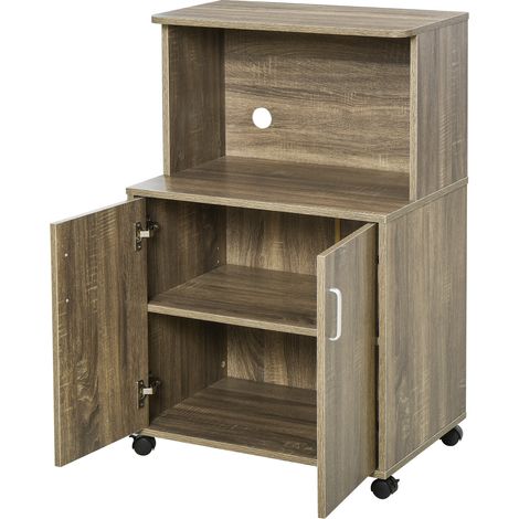 Meuble de cuisine mobile 4 roues avec armoire et étagère pour micro-ondes, gris, 60,4x40,3x97 cm