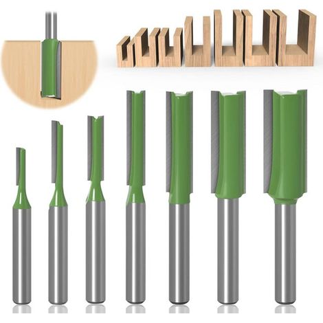 Juego de 7 fresas rectas para router con vástago de 1/4 de pulgada (3/4/5/6/8/10/12 mm), fresas de ranurado rectas para carpintería (1/4)