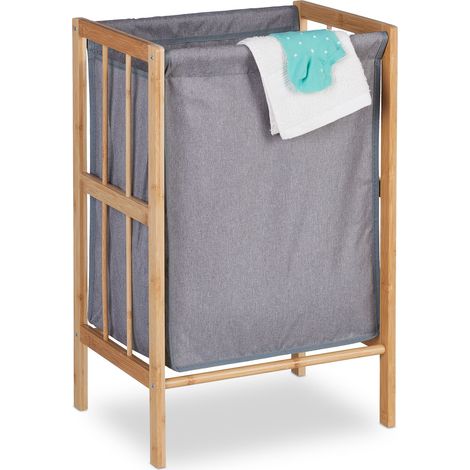 Relaxdays Laundry Bin, Vol. 30L, Clothes Collector for Bedroom & Bathroom, Bamboo Frame, HWD: 60x39x30 cm, Grey/Natural (1/5)