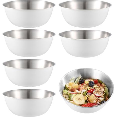 Lot de 6 Bols, Acier inoxydable, Diamètre 17 cm, Lave-vaisselle, Saladier, Cuisine, snacks sauces