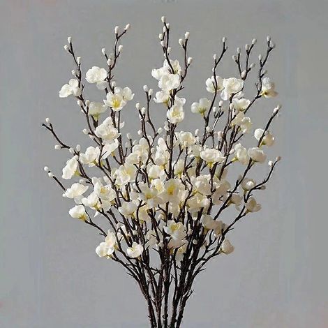 Lot de 10 fleurs artificielles de prunier, fausses fleurs d'hiver en plastique long, neuves-AquaForge (1/4)