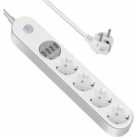 Multiprise Parafoudre avec 4 Prises et 4 Prises USB - Protection Contre les Surcharges et les Surtensions, Interrupteur, Câble de 2m
