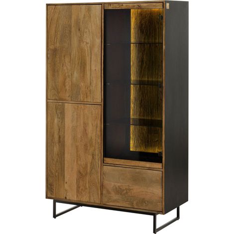 Vitrine Mango / Altholz 110x47x182 schwarz / natur lackiert DAVIS 31