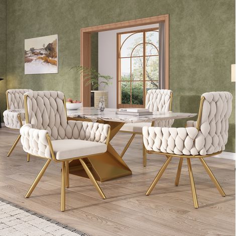 Drehbarer Esszimmerstuhl aus beige Samt, 4er-Set HAVRYA (1/5)