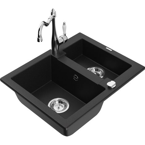 Mexen Carlos fregadero de granito de 1,5 senos con grifo de cocina Carla, negro - 6518-77-670700-00 (1/5)