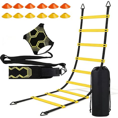 Training Foot Kit, 6 m Coordination Ladder with 12 Cones, Football Accessories for Agility, Speed and Football Practice (1/5)