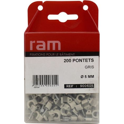 Boîte de 200 pontets gris Ø5 pointe béton et bois pour attache câble et conduit - Ram (1/4)