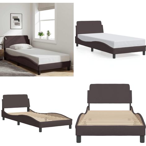 Cadre de lit sans matelas marron foncé 90x200 cm tissu - Cadre De Lit - Lit Double - Literie - Meuble Chambre - Design Moderne - Home & Living (1/5)