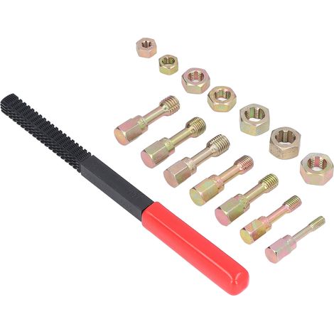 Kit de réparation filetage métrique 15 pièces, 7 filières, 7 tarauds et lime, pour mécanique auto et bricolage. (1/5)