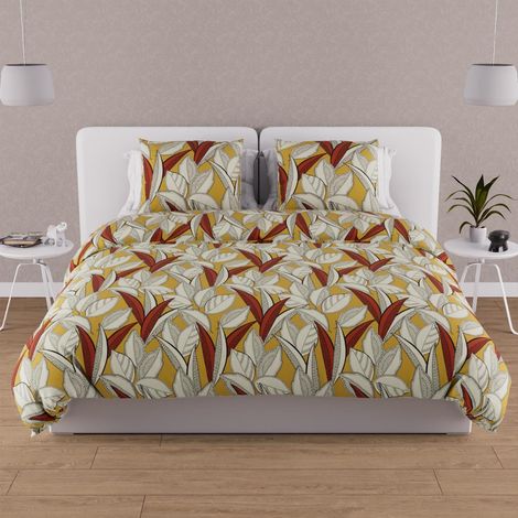 Parure Housse de Couette en Coton 57 Fils 240x220 cm Togo Moutarde (1/5)