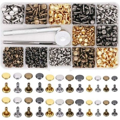 Jeu de rivets Double face, goujons métalliques, assortiment de vis de liaison avec outil de perforation, 4 couleurs (1/5)