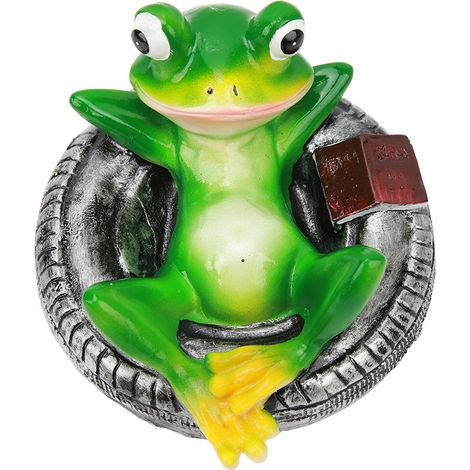 Décorations pour bassin à grenouilles - Grenouille flottante en résine, couleurs inaltérables, facile à flotter - Statue de grenouille pour jardin, maison ou cour - Grenouille couchée sur un pneu (1/5)