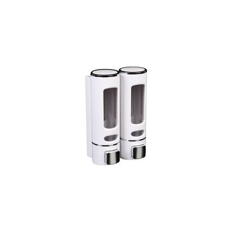 Distributeur de Savon Manuel Mural 2x400ml En ABS, Pratique pour Shampooing et Gel Nettoyant Idéal pour Salle de Bain et Cuisine (Blanc)
