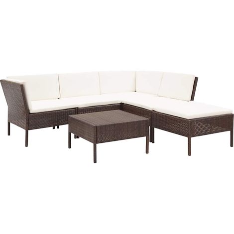 6-tlg. Garten-Lounge-Set mit Auflagen Poly Rattan Braun vidaXL (1/5)