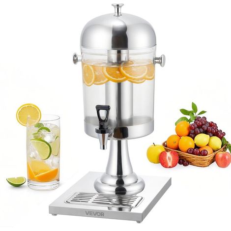 Distributeur de Boissons 8 L Fontaine à Jus en Acier Inoxydable et PC avec Robinet Anti-Goutte et Bac à Glace Argenté (1/5)