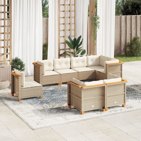 Ensemble Salon Jardin 8 Places Résine Tressée Beige avec Coussins - Canapé d'Angle et Central Modulaire en Polyrotin (1/5)
