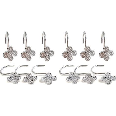 Lot de 12 Crochets pour Rideau de Douche en chrome : Anneaux de Rideau de Douche en métal argenté antirouille - Crochets en Forme de Fleur trèfle pour Suspension de Rideau (1/5)