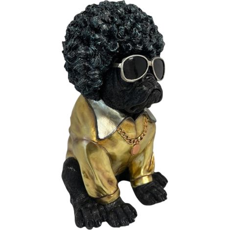 Dekofigur Hund mit Afrofrisur & Sonnenbrille 29,5 x 19 cm schwarz/gold