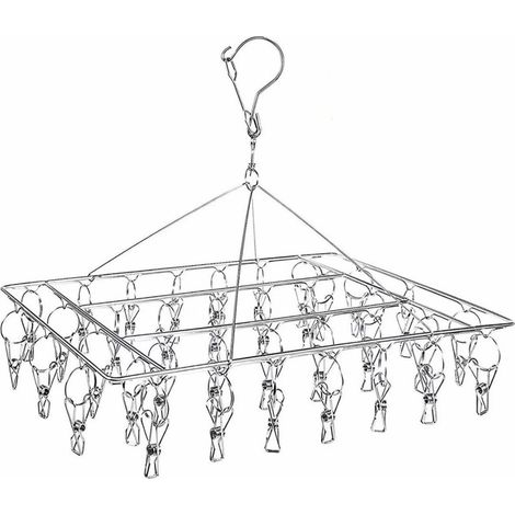 Etendoir Chaussette, Étendoir à Linge à Suspendre avec 36 Pinces en Acier Inoxydable à l’épreuve du Vent pour Chaussettes,sous-vêtements,vêtements,Serviettes (1 Pack Hanger) (1/5)