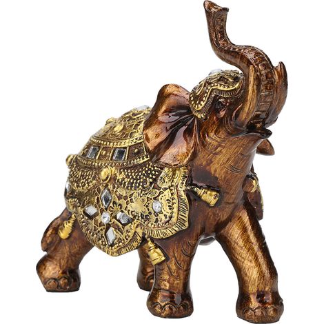 Ornement en résine en forme d'éléphant, imitation bois, style européen, décoration pour meuble TV, doré L (1/5)