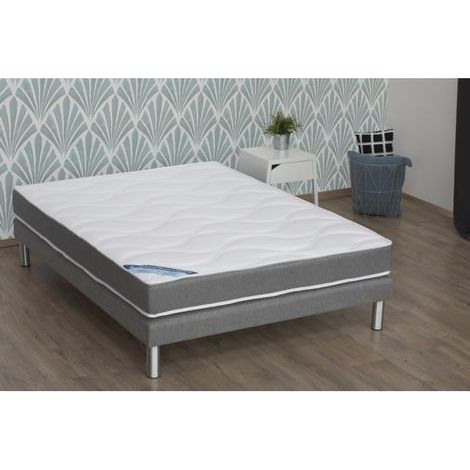 Ensemble matelas+sommier mémoire de forme gris chiné 140x190cm (1/4)