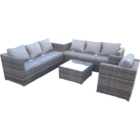Fimous Dark Mixed Grey Rattan Gartenmöbel Set Ecksofa 2 Tische mit 1 Stuhl (1/2)