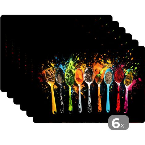 PLACEMAT Set of 6 - Spoons - Spices - Modern - Graffiti - Paint - Colorful 45x30 cm (1/5)