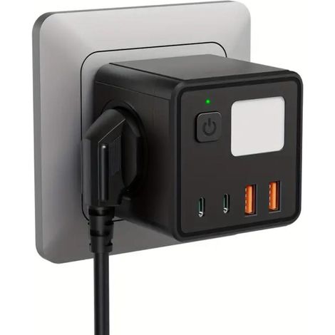 ORION91oficial® - Múltiple Clavija Enchufe CUBE 8 en 1 Negro 3 salidas de CA 2 USB 2 tipo C Luz Noche Varios Tonos Carga Rápida - spaziOrion91 - Pack x2 (1/5)