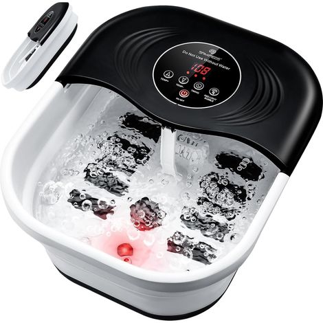 Bain de Pieds Massant Chauffant Pliable, Spa Pieds avec Bulles, Minuterie, Lumière Rouge Infrarouge, Pierre Ponce, Appareil pour Bain de Pieds, Rouleaux de Massage intégrés, Noir (1/5)