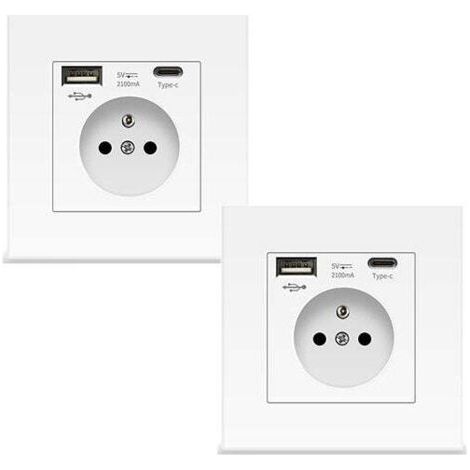 2 prise murale blanche avec USB et Type C, prise de courant en verre, 5v, 2100mA (1/4)