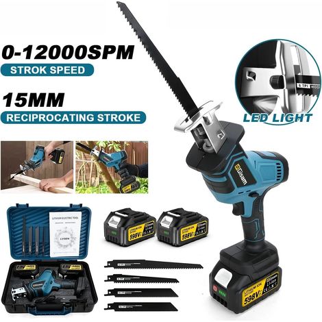 Sierra recíproca sin escobillas de 12000Spm, motosierra eléctrica inalámbrica de 3600W, herramientas de corte de Metal y madera para pines de batería makita de 18v, Con 2 baterías