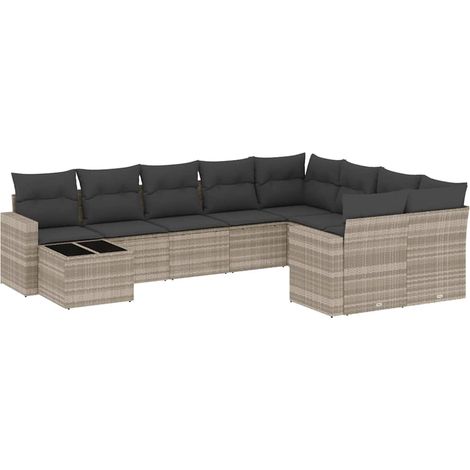 vidaXL Set Divano Giardino 10 pz con Cuscini Grigio Chiaro Polyrattan (1/5)