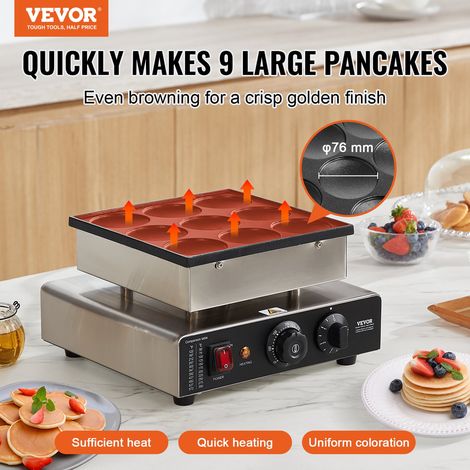 Appareil à Pancake 9PCs 76 mm, Crêpière Commerciale 850 W, Appareil à Poffertjes Dorayaki en Acier Inoxydable Antiadhésif, Températ… (1/5)