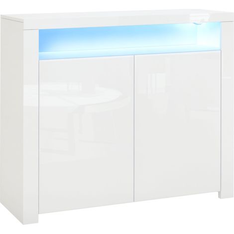 Mobiletto Salvaspazio Multiuso per Ingresso, Salotto o Bagno in Legno Bianco, con Luci LED Colorate, 107x35x97cm (1/5)