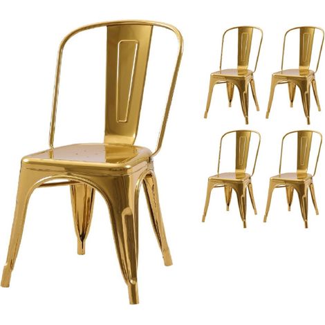 Set mit 4 Stühlen im Industriestil aus goldenem Metall - Glänzende Oberfläche