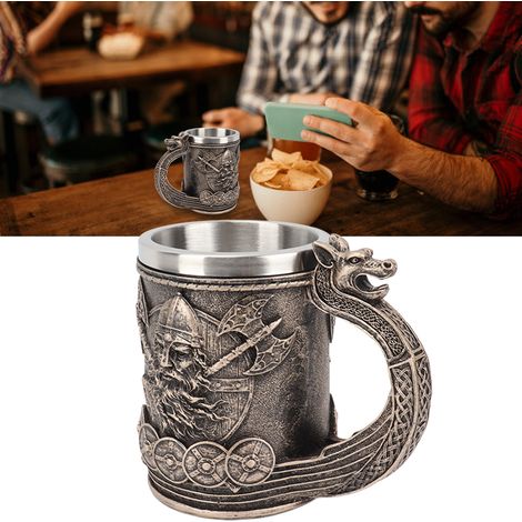 Chopine à bière viking créative, grand format, en acier inoxydable, ornement artisanal en résine (1/5)
